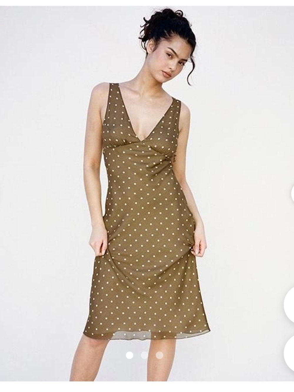 Realisation Par the Margot Olive Spot Khaki V-Neck Midi Dress size Small - Picture 2 of 11